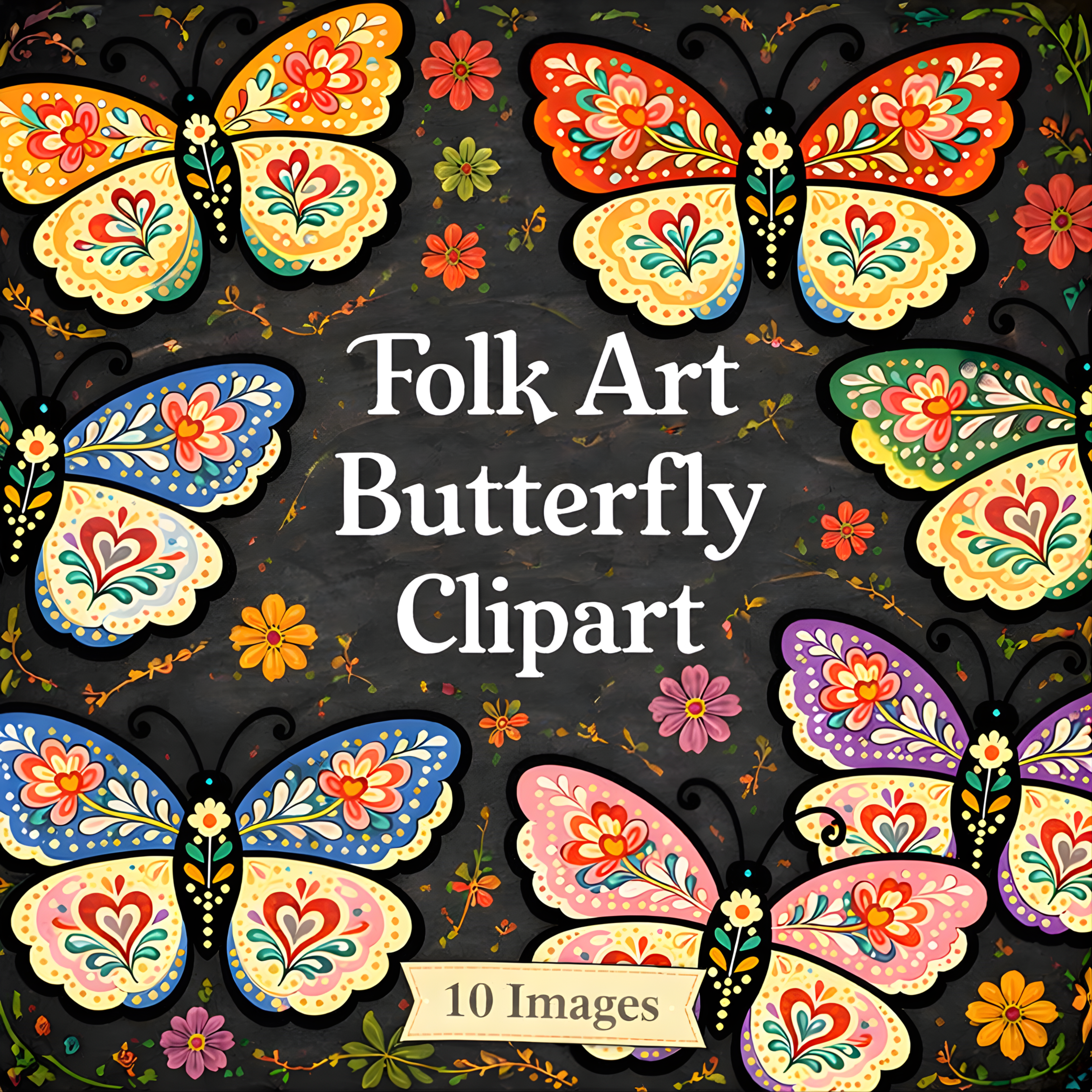 Folk Art Butterflies Clipart