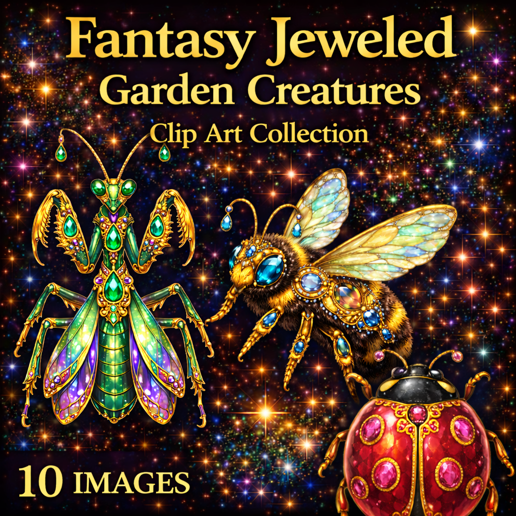 Fantasy Jeweled Garden Creatures Clipart Set