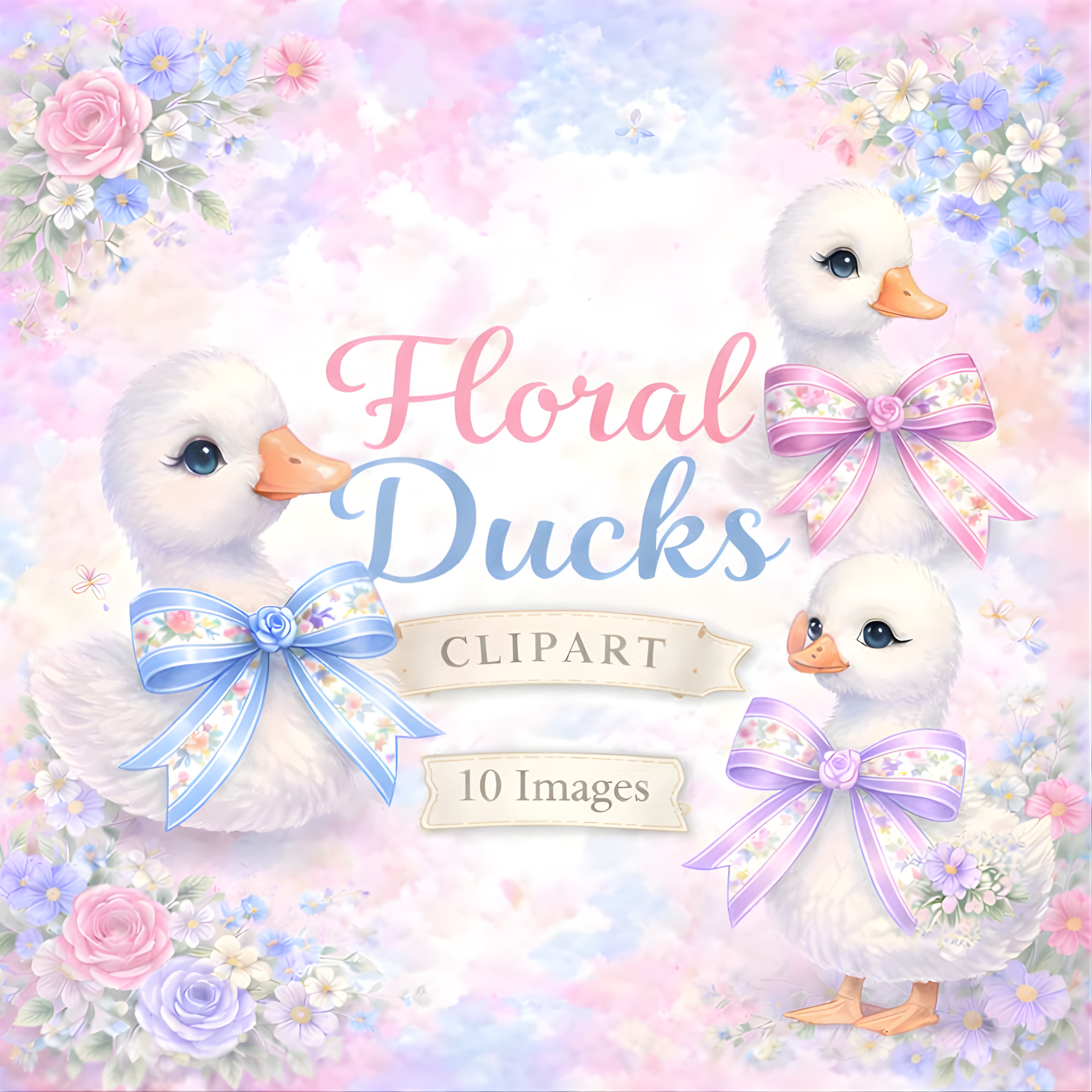 Floral Ducks Clipart