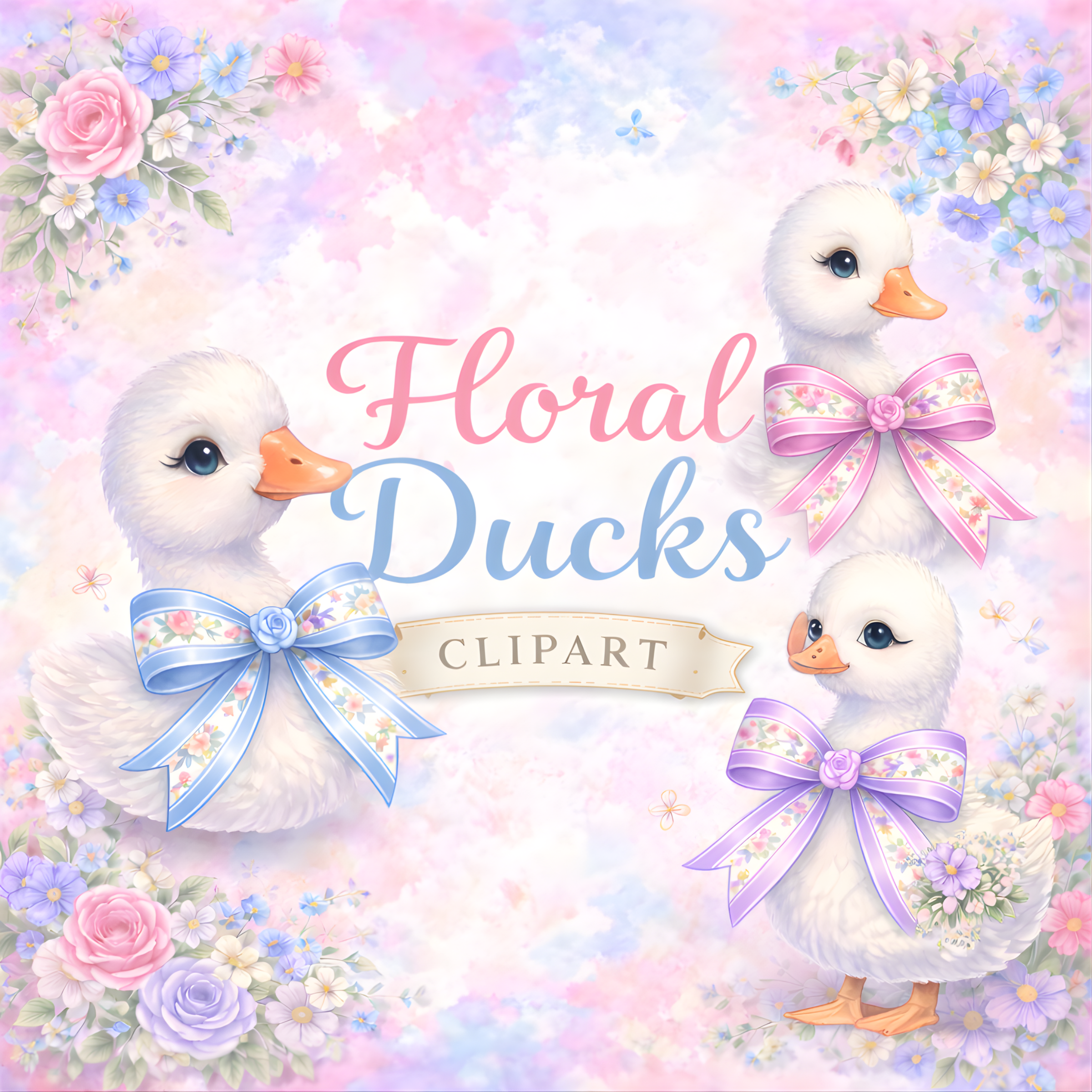 Floral Ducks Clipart