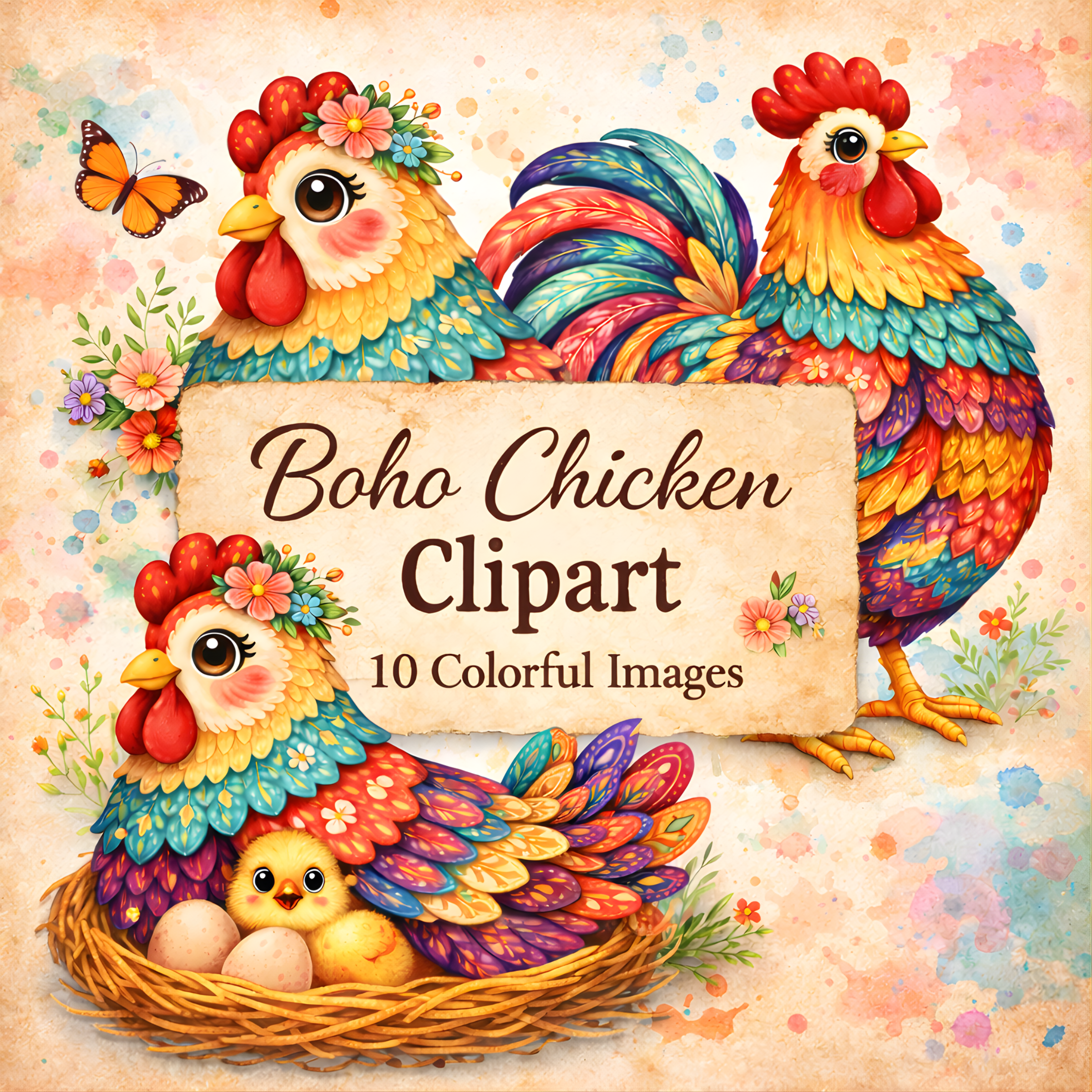 Boho Chicken Clipart