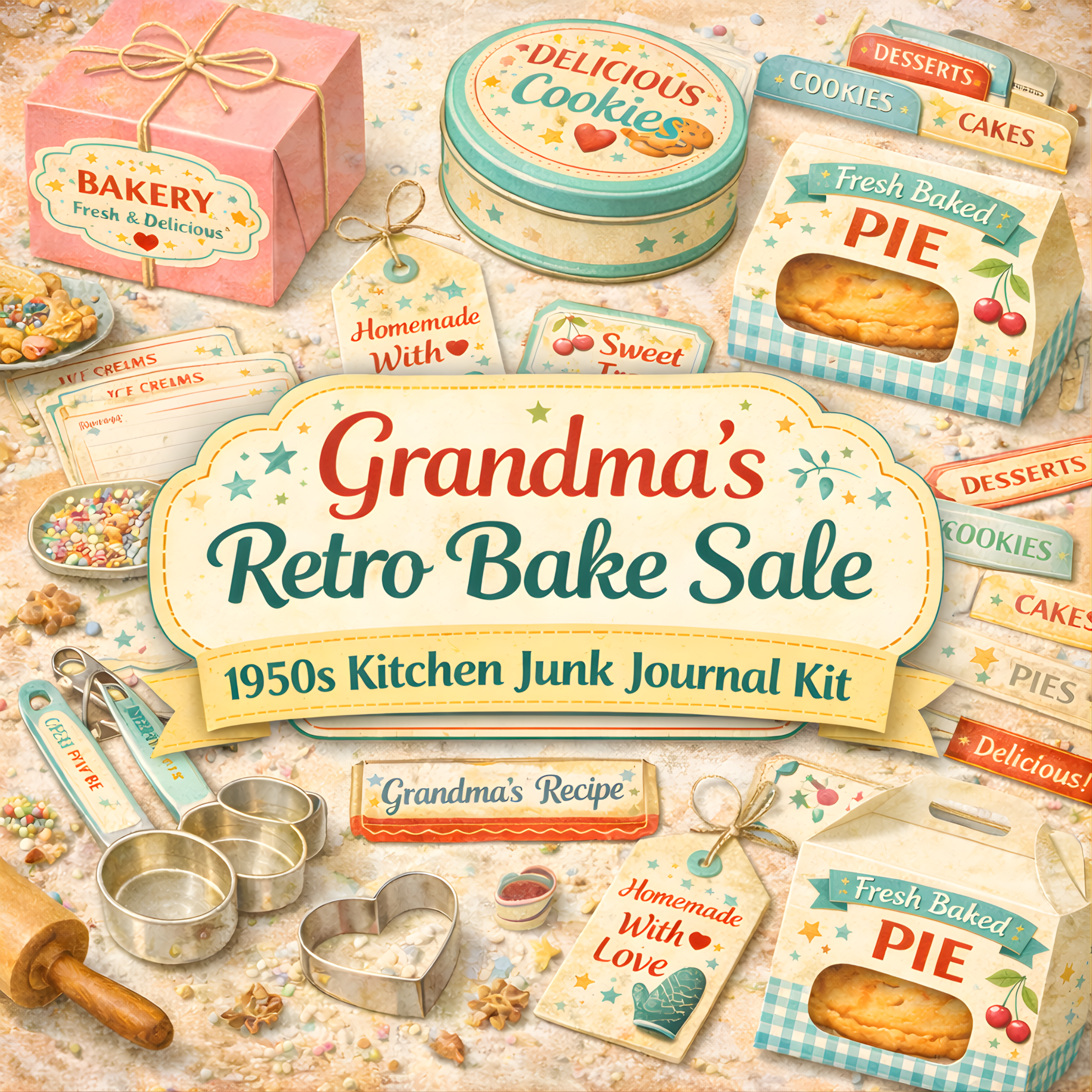 Grandma's Retro Bake Sale Junk Journal Kit