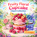 Floral Fruity Cupcakes Clipart