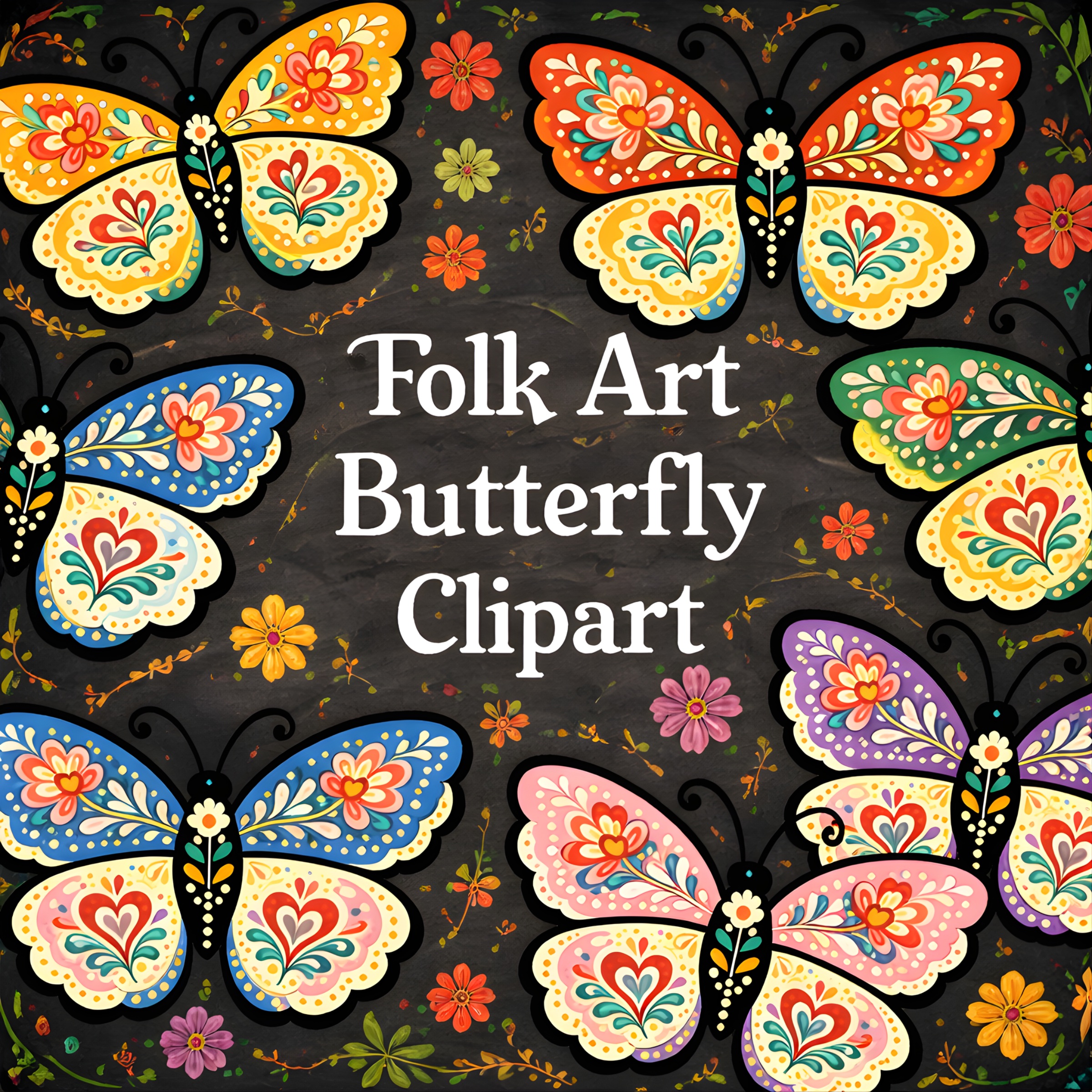 Folk Art Butterflies Clipart